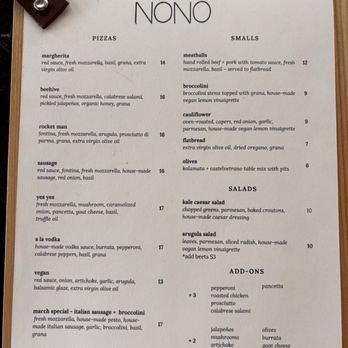 Pizza Nono - Menu, they also have a monthly special pizza - Pizza Near Me - Salt Lake City, Utah
