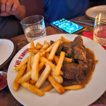 Cafe D'Anvers - Carbonnade Flamande. $27. A Belgian Beef Stew with frites. Nice tender beef - Wine Bars Near Me - New York, New York