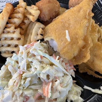 Long John Silver's - Close-up of the coleslaw and sneak peek of the waffle fries and hush puppies - Seafood Near Me - Bakersfield, California Long John Silver's - Close-up of the coleslaw and sneak peek of the waffle fries and hush puppies - Seafood Near Me - Bakersfield, California