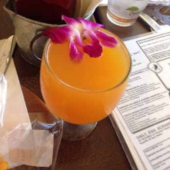 Starling Diner - Peach mango mimosa, beautiful presentation! - New American Near Me - Long Beach, California