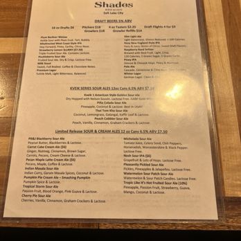 Shades Brewing - Front of the drink menu - Breweries Near Me - South Salt Lake, Utah Shades Brewing - Front of the drink menu - Breweries Near Me - South Salt Lake, Utah
