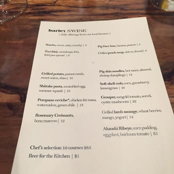 Barley Swine - Al a carte menu - New American Near Me - Austin, Texas