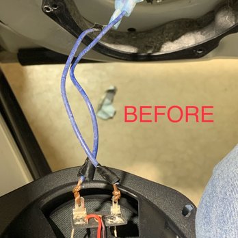 Omega Window Tint And Electronics - Poorly connected speaker wiring from a local shop. - Car Window Tinting Near Me - Valparaiso, Indiana Omega Window Tint And Electronics - Poorly connected speaker wiring from a local shop. - Car Window Tinting Near Me - Valparaiso, Indiana