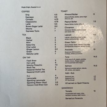Canyon Coffee - Menu as of May 2025 - Coffee Roasteries Near Me - Los Angeles, California Canyon Coffee - Menu as of May 2025 - Coffee Roasteries Near Me - Los Angeles, California