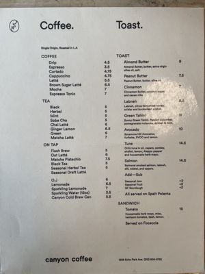 Menu photo 4 Canyon Coffee Los Angeles, CA