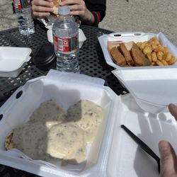 The Yard Food Truck - Biscuits & gravy and the  french toast sticks with hash browns.