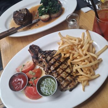 Ricardo Steak House - GRILLED PROK CHOPS AND FRIES WITH GRILLED TOMATOES. FILET MIGNON WITH SPINACH AND POTATOES. - Steakhouses Near Me - New York, New York Ricardo Steak House - GRILLED PROK CHOPS AND FRIES WITH GRILLED TOMATOES. FILET MIGNON WITH SPINACH AND POTATOES. - Steakhouses Near Me - New York, New York