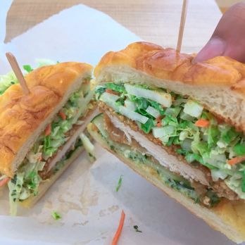 Bopomofo Cafe - Taiwanese fried chicken sandwich between a pineapple bun - Bubble Tea Near Me - San Gabriel, California