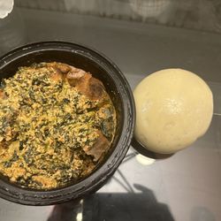 Goat egusi and fufu (pounded yams)