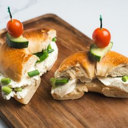 Busy Bee Coffee & Wine Bar - Scallion Cream Cheese Bagel