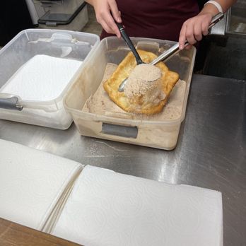 Klondike Doughboy - Making the fry bread fresssshhh! - Desserts Near Me - Skagway, Alaska Klondike Doughboy - Making the fry bread fresssshhh! - Desserts Near Me - Skagway, Alaska