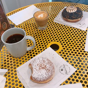 Hook And Press Donuts - Nutella cream, americano, s'mores donut and Gibraltar coffee. - Donuts Near Me - Santa Barbara, California Hook And Press Donuts - Nutella cream, americano, s'mores donut and Gibraltar coffee. - Donuts Near Me - Santa Barbara, California