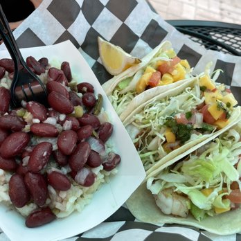 Twisted Shrimp - Shrimp tacos with a side of rice and beans - Seafood Near Me - Islamorada, Florida Twisted Shrimp - Shrimp tacos with a side of rice and beans - Seafood Near Me - Islamorada, Florida