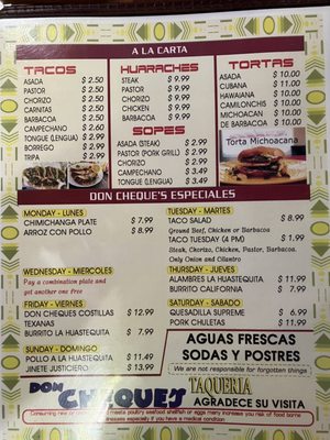 Menu photo 2 Don Cheques Taqueria Meridian, MS