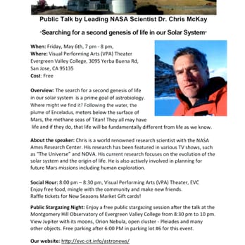 Montgomery Hill Observatory - Public Astronomy Talk by NASA scientist Dr. Chris McKay at EVC and Public Stargazing at the Montgomery Hill Observatory, May 6, 2016 - Observatories Near Me - San Jose, California Montgomery Hill Observatory - Public Astronomy Talk by NASA scientist Dr. Chris McKay at EVC and Public Stargazing at the Montgomery Hill Observatory, May 6, 2016 - Observatories Near Me - San Jose, California