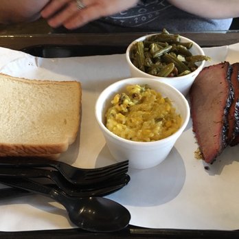 Naaman's BBQ - My wife picked the 1/3 pound. Sides are cheesy corn and green beans - Barbeque Near Me - Texarkana, Texas