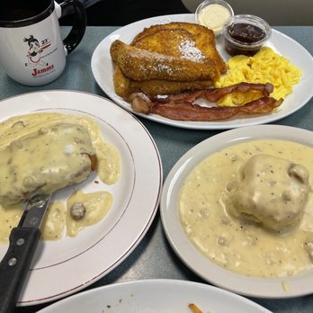 Jamms Restaurant - Chicken Fried Steak and Eggs with cheese , French toast with corn flakes , bacon and biscuits and country gravy - Breakfast & Brunch Near Me - Las Vegas, Nevada Jamms Restaurant - Chicken Fried Steak and Eggs with cheese , French toast with corn flakes , bacon and biscuits and country gravy - Breakfast & Brunch Near Me - Las Vegas, Nevada