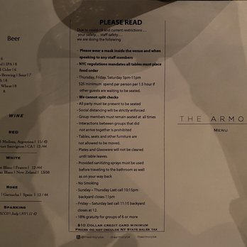 The Armory - Beer, wine, and COVID guidelines - Cocktail Bars Near Me - Brooklyn, New York