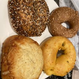 Top left Pumpkin crumble, to the top right Jalapeño cheddar, Everything then bottom right Asiago Top left Pumpkin crumble, to the top right Jalapeño cheddar, Everything then bottom right Asiago