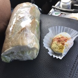 Fresh made deli sandwich and fresh made devil eggs. Yum! Fresh made deli sandwich and fresh made devil eggs. Yum!