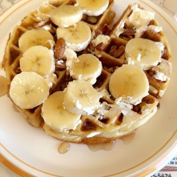 Shirley's Cafe - Single waffle with banana & pecans! - American Near Me - Mancelona, Michigan