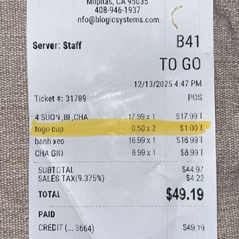 Com Tam Long Xuyen - hidden fees for togo order? I hope a dollar was worth it for you because i ain't going back due to this - Vietnamese Near Me - Milpitas, California Com Tam Long Xuyen - hidden fees for togo order? I hope a dollar was worth it for you because i ain't going back due to this - Vietnamese Near Me - Milpitas, California