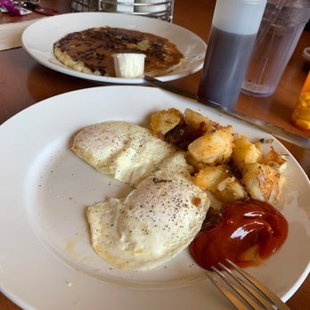 Cromwell Diner - Chocolate chip pancake, Yukon golden home fries and two over easy eggs - Diners Near Me - Cromwell, Connecticut Cromwell Diner - Chocolate chip pancake, Yukon golden home fries and two over easy eggs - Diners Near Me - Cromwell, Connecticut