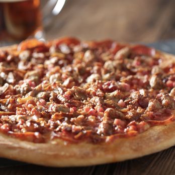 Romeo's Pizza - Butcher Shop Pizza - Pepperoni, Sausage, Ham, Bacon, Crumbled Meatballs, Wisconsin Cheese Blend & Original Pizza Sauce - Pizza Near Me - Broadview Heights, Ohio