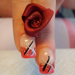 Vanilla Nails - Rot mit Glitzer,Muschelsplitter und Stripes für die Trauzeugin