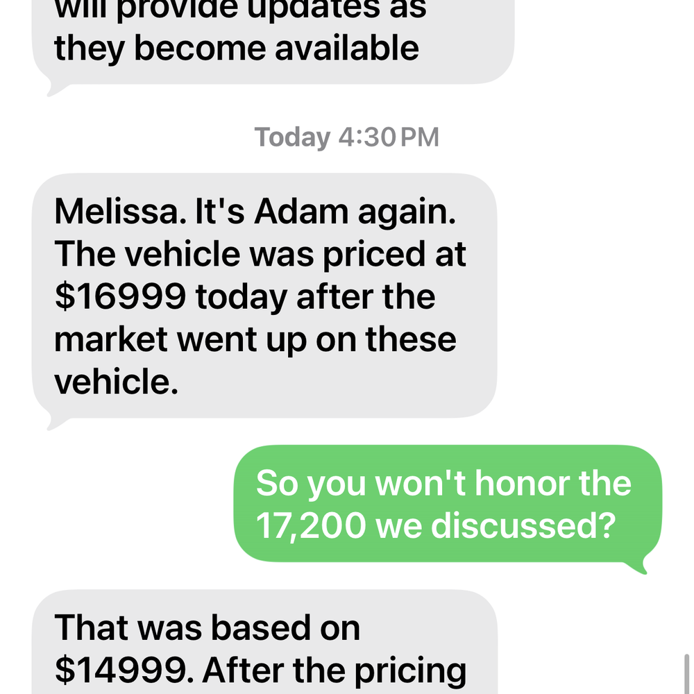 Performance Nissan - Screenshot of him not honoring the price he quoted - Car Dealers Near Me - Pompano Beach, Florida Performance Nissan - Screenshot of him not honoring the price he quoted - Car Dealers Near Me - Pompano Beach, Florida