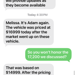Screenshot of him not honoring the price he quoted Screenshot of him not honoring the price he quoted
