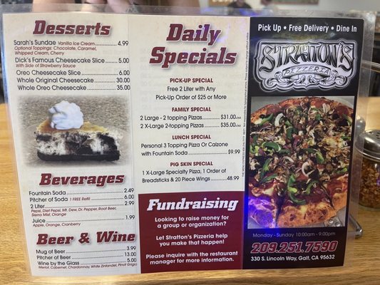 Menu photo 1 Stratton's Pizzeria Galt, CA