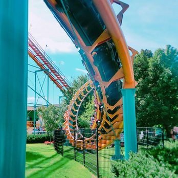 Corkscrew - A train careening through the 2nd of two corkscrew elements - Amusement Parks Near Me - Muskegon, Michigan Corkscrew - A train careening through the 2nd of two corkscrew elements - Amusement Parks Near Me - Muskegon, Michigan