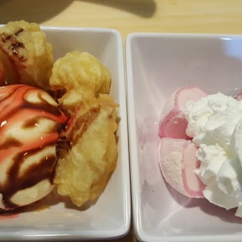 Hinoki Sushi - Dessert: tempura banana and strawberry mochi - Sushi Bars Near Me - Reno, Nevada Hinoki Sushi - Dessert: tempura banana and strawberry mochi - Sushi Bars Near Me - Reno, Nevada