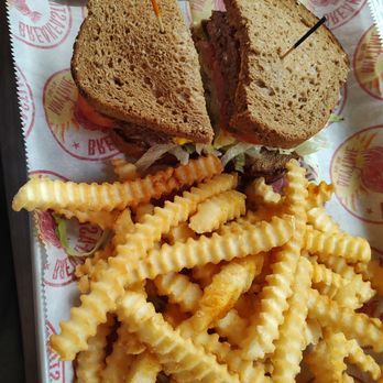 Breakfastime - Cheeseburger on wheat bread with fries - Breakfast & Brunch Near Me - Winston-Salem, North Carolina