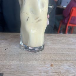 Iced latte with caramel flavoring Iced latte with caramel flavoring