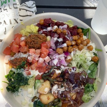 Hummus Republic - Bowl with falafel and lemon chicken! SUPERB - Mediterranean Near Me - Goleta, California