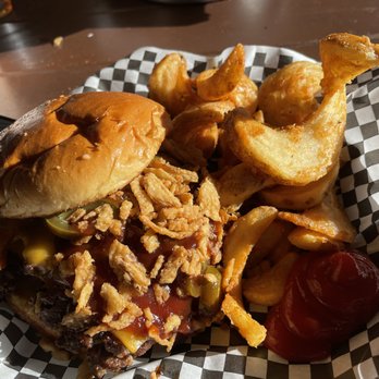 River Drifters - Dirty Cowboy [not medium rare] and fries. - Beer Bar Near Me - Chattanooga, Tennessee