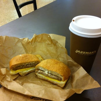 Jazzman's Cafe & Bakery - Breakfast Ciabatta Your choice of bacon, ham or sausage with egg and cheese on a fresh baked ciabatta, with  savory boursin cheese spread - Coffee & Tea Near Me - Burlington, Massachusetts