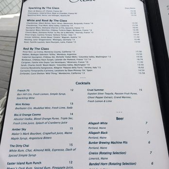 Ocean Restaurant - Pre dinner menu - French Near Me - Kennebunkport, Maine