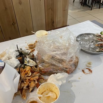 Crab Pub - The aftermath for two - Seafood Near Me - Oceanside, California Crab Pub - The aftermath for two - Seafood Near Me - Oceanside, California