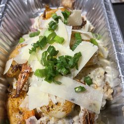 Spudtacular - Shrimp Alfredo Turkey Leg Studded with Dirty Rice