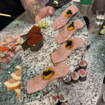 Amami Shima Sushi - Ikura and Seared Toro with Uni - Japanese Near Me - Cupertino, California Amami Shima Sushi - Ikura and Seared Toro with Uni - Japanese Near Me - Cupertino, California