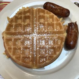 Belgian waffle with sausage.