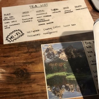Cowboy Coffee - Tea list and WiFi password. - Coffee & Tea Near Me - Jackson, Wyoming