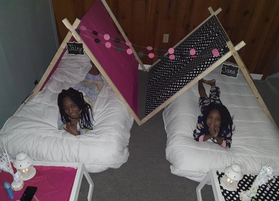BFF DIY Moments - This adorable setup was done by these two sisters, (along with adult supervision.) Memories were created as these besties worked together to set up the mattresses, bedding, tents, and decor. The BFF DIY Package is sure to grant a memorable experience through building and bonding! Any theme is available for this package. Book yours today!