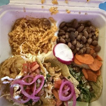 Rico Rico Taco - 3 taco combo plate. Fish and chicken. - Tacos Near Me - San Ramon, California Rico Rico Taco - 3 taco combo plate. Fish and chicken. - Tacos Near Me - San Ramon, California