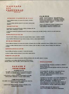 Menu photo 2 Taqueria Sin Fronteras Haughton, LA Menu photo 2 Taqueria Sin Fronteras Haughton, LA
