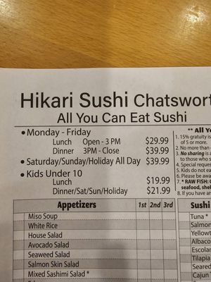 Menu photo 2 Hikari Sushi Chatsworth, CA