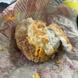 Bojangles - A garbage Cajun Chicken Filet Biscuit smothered in cheese